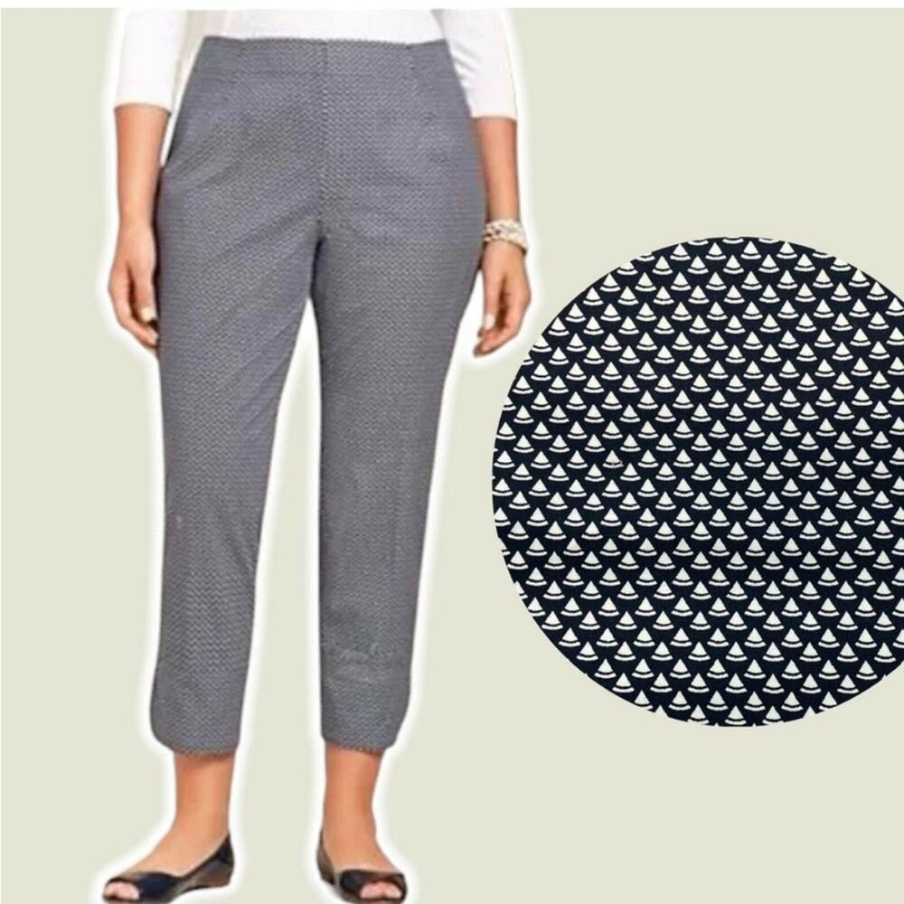 Talbots Womens Heritage Pants Size 10 Navy White Nautical Sailboat Print Cropped